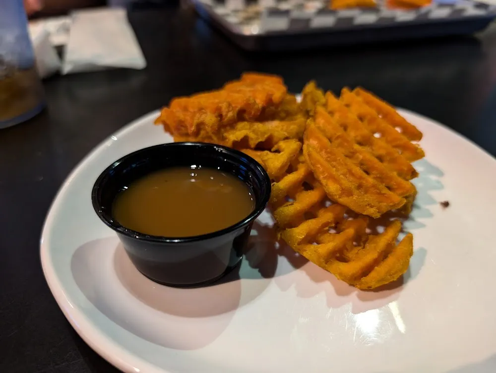 Sweet Potato Waffle Fries with Caramel Sauce